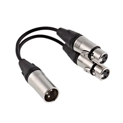 XLR Adaptor Male Plug To 2 X XLR Female Sockets Splitter Cable Lead 15cm • £5.99