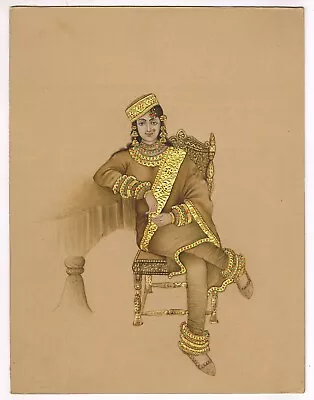 Handmade Indian Mughal Painting A Mughal Queen Sitting On Chair 9x12 Inches • $199.99