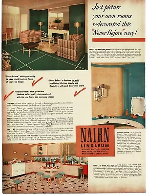 1941 Nairn Linoleum Floors 1940s Home Decor Kitchen Living Room Vintage Print Ad • $8.95