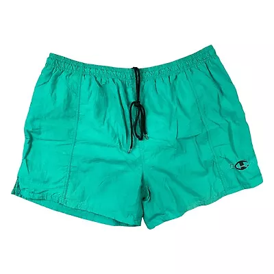 Vintage Champion Shorts Mens XL Turquoise Aqua With Mesh Liner 90s Swim Nylon • $14.40