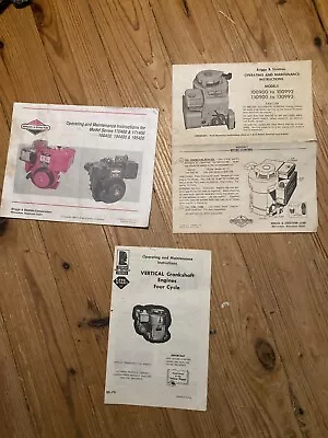 Lot Of 3 Vintage Briggs & Stratton &Tecumseh Owners Manuals • $9.99