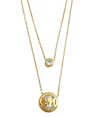 Auth NEW Michael Kors GOLD Double Row Necklace With CZ Crystal & MK Logo DustBag • $66
