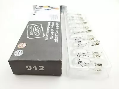 Box Of 10 CEC 912 Miniature Lamps 12.8 Volt 12.8 Watt Glass Wedge Base 1000 HRS • $10.49