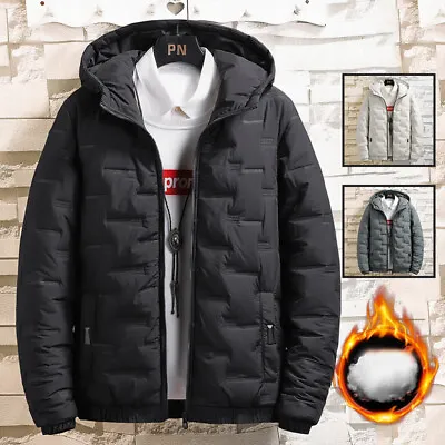 Men Thicken Puffer Jacket Padded Hooded Coat Warm Full Zipper Outwear Top Winter • $39.41