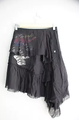 £25 • Buy Diesel Distressed Black Mesh Skater Asymmetrical Ruffle Hanky Hem Short Skirt XS