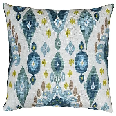 Heavyweight Linen-blend Ikat Cushion. Blue Moroccan Geometric Design. 17x17  • £22.99