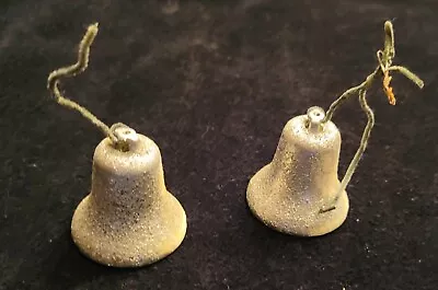 Pair Vintage Christmas Bell Ornaments Mercury Glass Clappers Silver Mica Glitter • $7.95