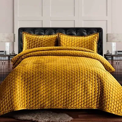 Velvet Queen Quilt Three-Piece Honeycomb Stitch Bedding Set Includes One Ove... • $103.99