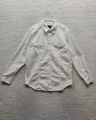 Attention Linen Blend Men's Regular Fit Long Sleeves White Shirt Size L • $13