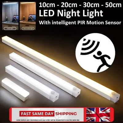 £9.99 • Buy LED PIR Motion Sensor Strip Light USB Rechargeable Magnetic Cabinet Closet Lamp