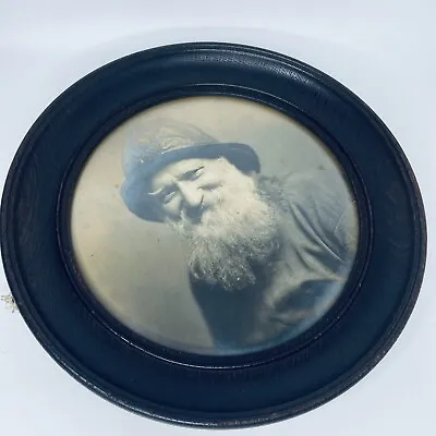 Antique Wooden Round Picture Frame With A Photo Of An Old Man 28 Cm Diameter • £75