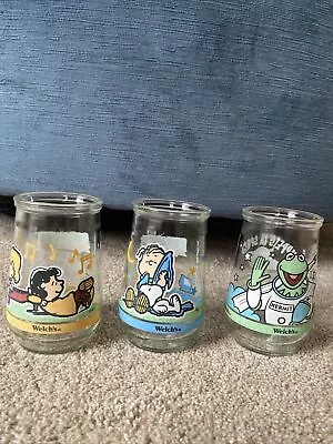 Lot Of 3 Vintage Muppets Charlie Brown Welch's Jelly Jars Juice Glasses • $20