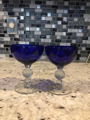 $14 • Buy Morgantown 1930's Glass Cobalt Blue Golf Ball Pattern Sherbet / Champagne Pair