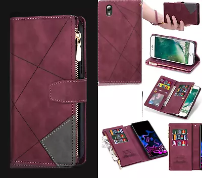 Zte Blade A31 Lite Suede Wallet Collage Line Embossed 9 Card Zip Pocket • $15.50