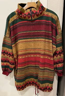 VTG 90s Shawl Collar Pullover Sweater Aztec Tribal Southwest Medium • $45