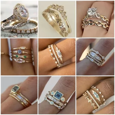 £3.14 • Buy Elegant 18k Gold Plated Rings For Women Cubic Zirconia Jewelry Ring Set Sz 6-10