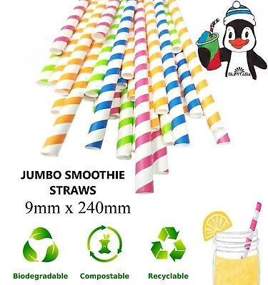 🔥 Jumbo Paper Straws Slush Milkshake Smoothie Drinking Straw Stripe 9mm X 200mm • £179.95