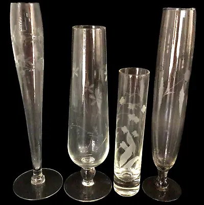 Glass Vases Etched Floral Clear Lot Of 4 Tallest 10  • $19.75