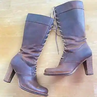 Frye Villager Lace Up Heeled Brown Leather Boots Size 7.5 • $200