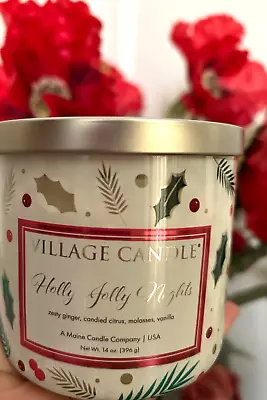 Village Candle Holly Jolly Nights Christmas Vanilla &zesty Ginger 14 Oz Jar New • $21.95
