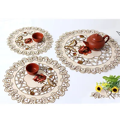£5.63 • Buy Set Of 4 Round Placemats Dining Table Place Mat Embroidered Flower Lace Doilies