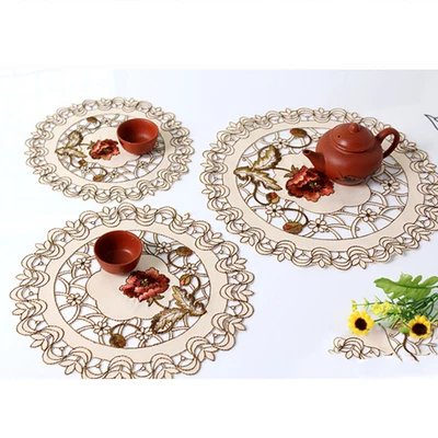 £5.63 • Buy Set Of 4 Round Placemats Dining Table Place Mat Embroidered Flower Lace Doilies