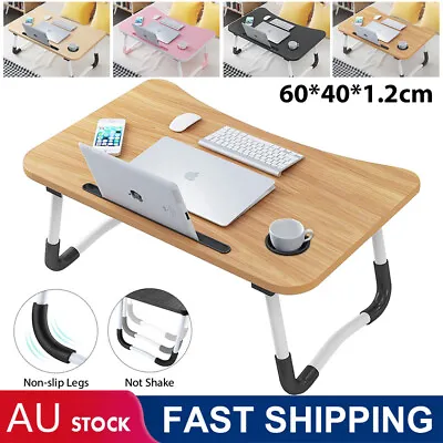 Foldable Laptop Stand Desk Table Tray Bed Study Cup Slot Portable Adjustable OZ • $16.69