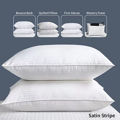 Pack Of 2 Extra Filled Pillows Hotel Quality Firm Deluxe Night Sleep Soft Pillow • £10.55