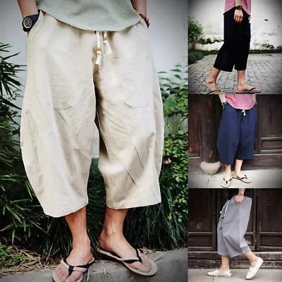 Mens Casual Cotton Harem Yoga Trousers Drawstring Baggy Plain Pants Plus Size • $23.41
