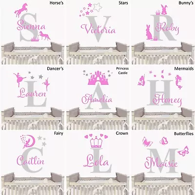 £7.99 • Buy Personalised Custom Name Girls Wall Sticker Baby Nursery Bedroom Initial Decal