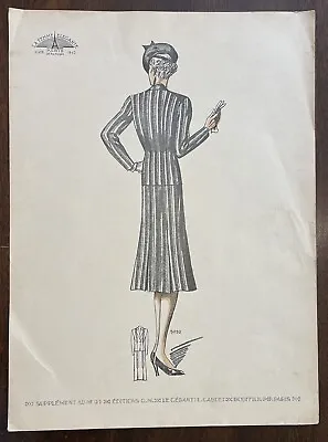 RARE VINTAGE 1940 LA FEMME ELEGANTE PARIS FASHION DESIGN PRINT No. 91 LE GÈRANT • $24.07