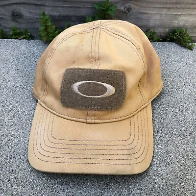 Vintage OAKLEY Elite Special Forces Hat Mens S/M Fitted Baseball Cap Beige • $17.89