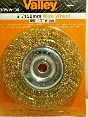 WIRE WHEEL BRUSH  6  INCH X 1/2-5/8  ARBOR WIRE BRISTLES BRASS COATED • $10.50