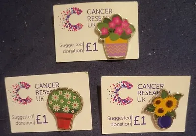 Set X3 Flower Cancer Research UK Pin Badges • £4.99