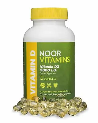 NoorVitamins Vitamin D3 5000 IU Supplement Health - 60 Softgels - Halal Vitamins • $23.95