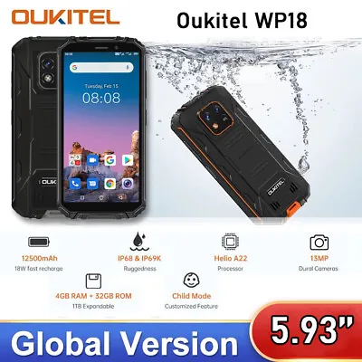 OUKITEL WP18 Global Version 12500mAh Rugged SmartPhone 13MP MTK6761 Android 11 • $159.29
