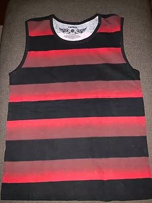 New Men's Distressed Black Red Striped Tank Top Oversized Fit Sz SM L XL • $11.85