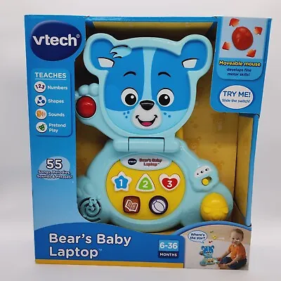 VTech Bear's Baby Laptop Blue Numbers Shapes Sounds Songs Learning 6-36 Months • $18.90