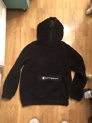 Champion Faux Fur Men's Sherpa Pullover Hoodie Black Size Small • $15