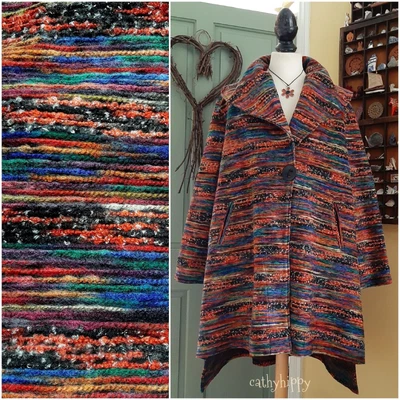 £50 • Buy Neslay Asymmetric Tapestry Swing Coat Size 2 Uk 18 20 22 Quirky Arty Lagenlook