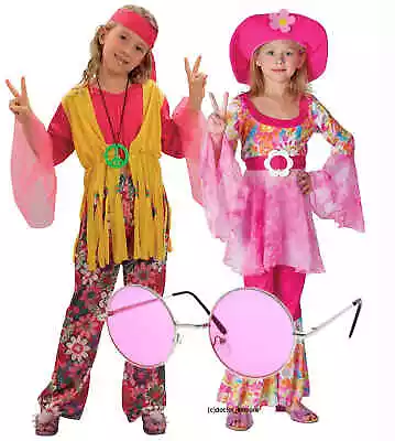 $29.54 • Buy Hippy Hippie Girl Kids 60s 70s Fancy Dress Costume Outfit Groovy Pink Shades