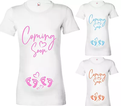 Womens Maternity T-Shirt Ladies Baby Twins Coming Soon Any Name TShirt Top Gift • £13.25