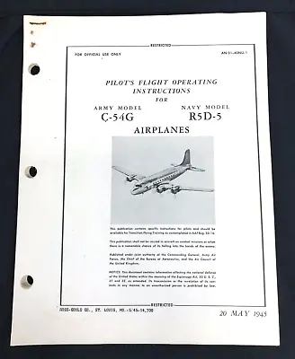 Original WWII C-54G Skymaster Pilots Flight Handbook • $100