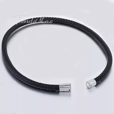 8mm 20  Boys Mens Chain Black Braided Cord Rope Man-made Leather Necklace Choker • $8.55