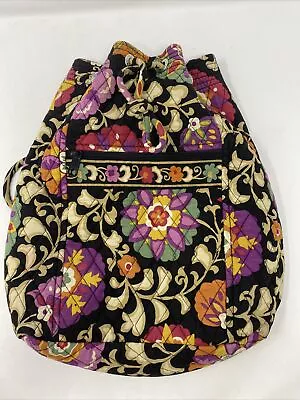 Retired VERA BRADLEY SUZANI Black Multicolored Floral Quilt Bucket Backpack Bag • $17