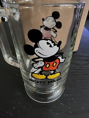 MICKEY MOUSE DISNEY Rare Vintage Tankard Glass Stein With Handle Mug • $14.99