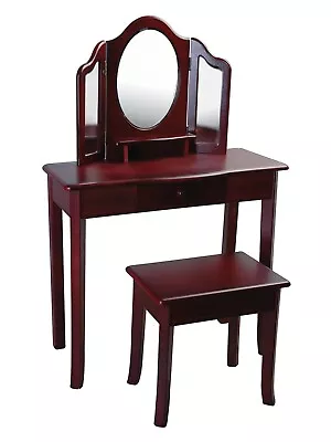 New Children's Girls Espresso Dark Wood Make Up Mirror Vanity Table Bench Chair  • $299.95