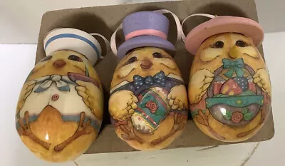 Vintage Set Of 3 Midwest Importers Chick Easter Eggs W/hats-paper Mache? • $10