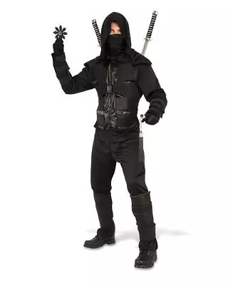 Dark Ninja Costume For Adults Mens Halloween Black Shirt Pants Hood Gauntlets • $67.85