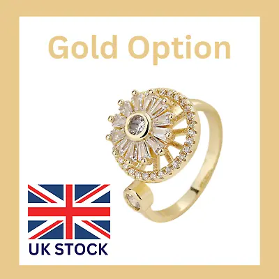 £3.75 • Buy Silver/Gold Crystal Anxiety Relief Spinning Fidget Ring Open Stress Relief Ring